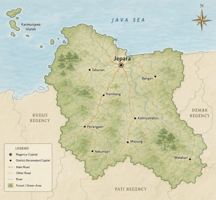 Peta Jepara, Jawa Tengah, lokasi sarang Island Hive